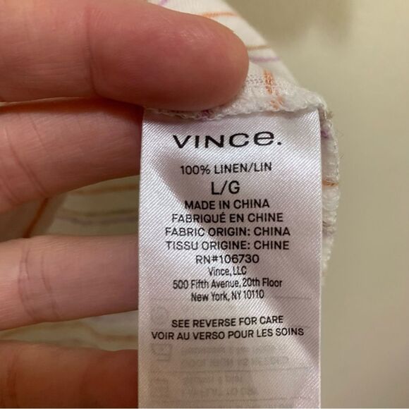 Vince Short Sleeve Striped Line  Tee - Cream brown orange pink size large - Picture 5 of 7